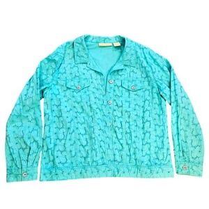 Appleseed's Women Turquoise Teal Eyelet Cotton Button Front Jacket Large RN76915